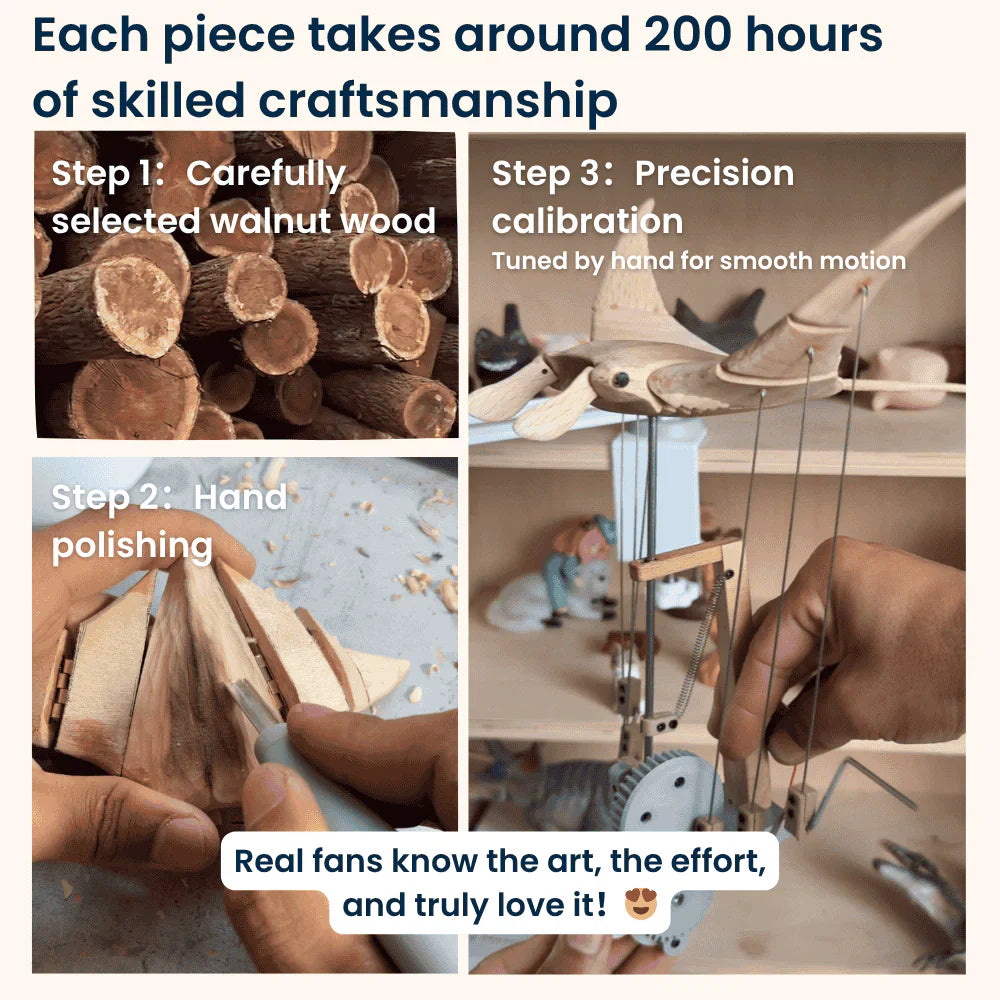 Handcrafted Mechanical Wooden Manta Ray