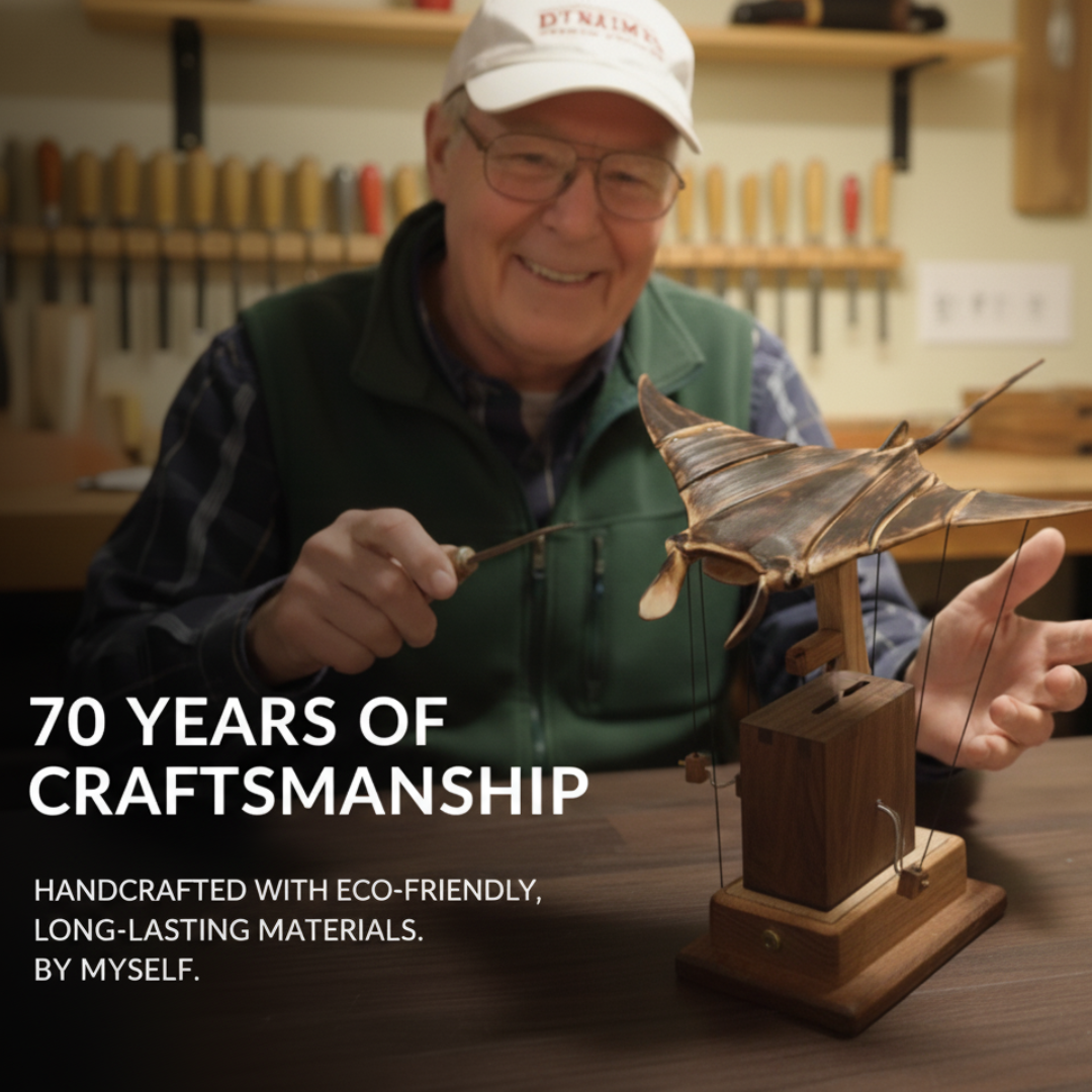 Handcrafted Mechanical Wooden Manta Ray